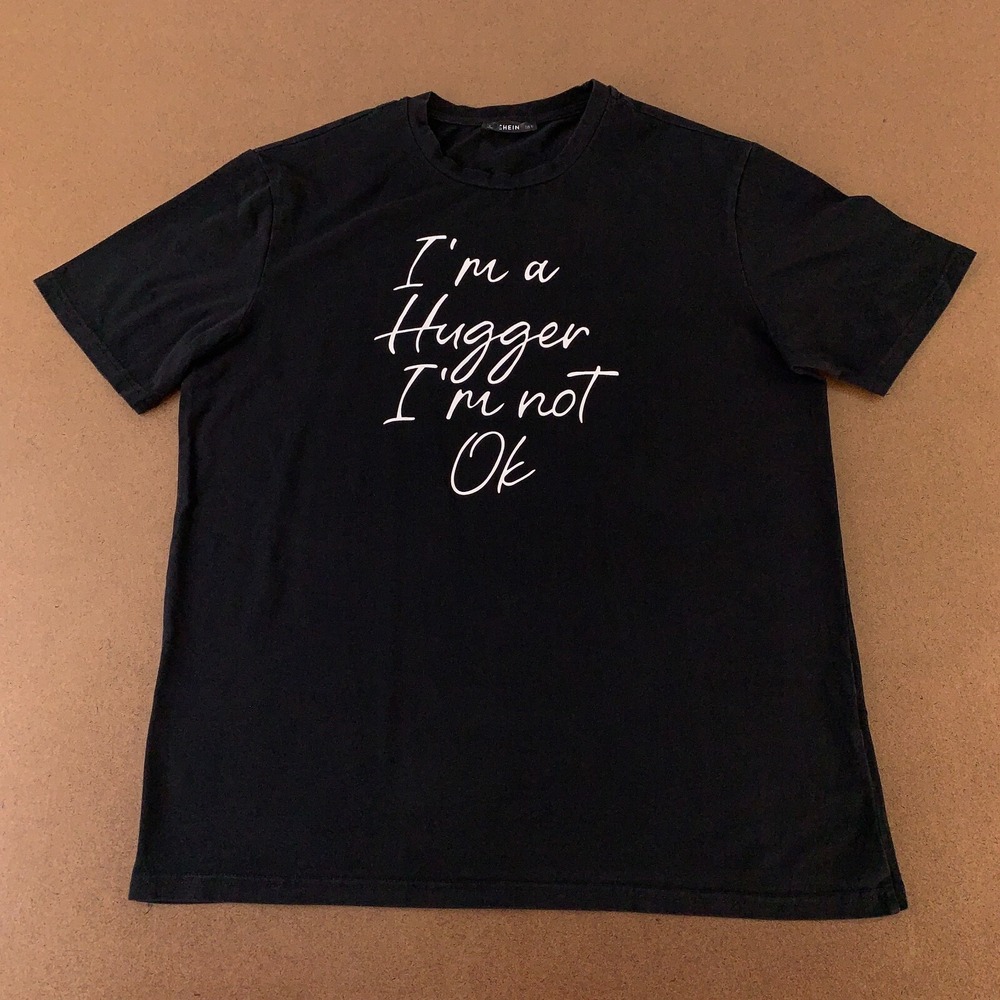 Shein Women's Medium Black I'm A Hugger I'm Not Ok Graphic Short Sleeve T-Shirt